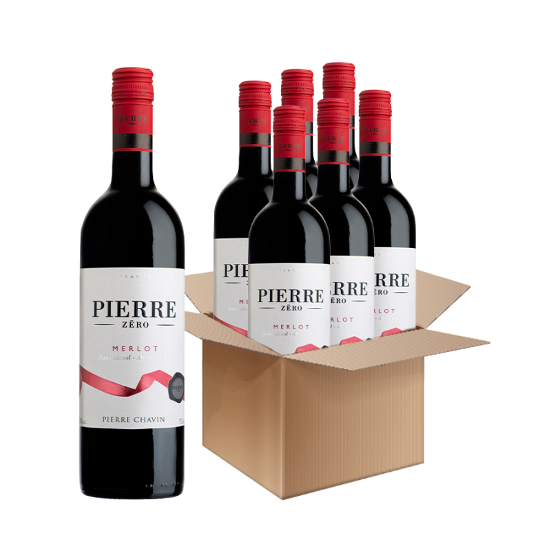 6 ks nealko víno Pierre Zero 0% Merlot polosladké tiché červené víno